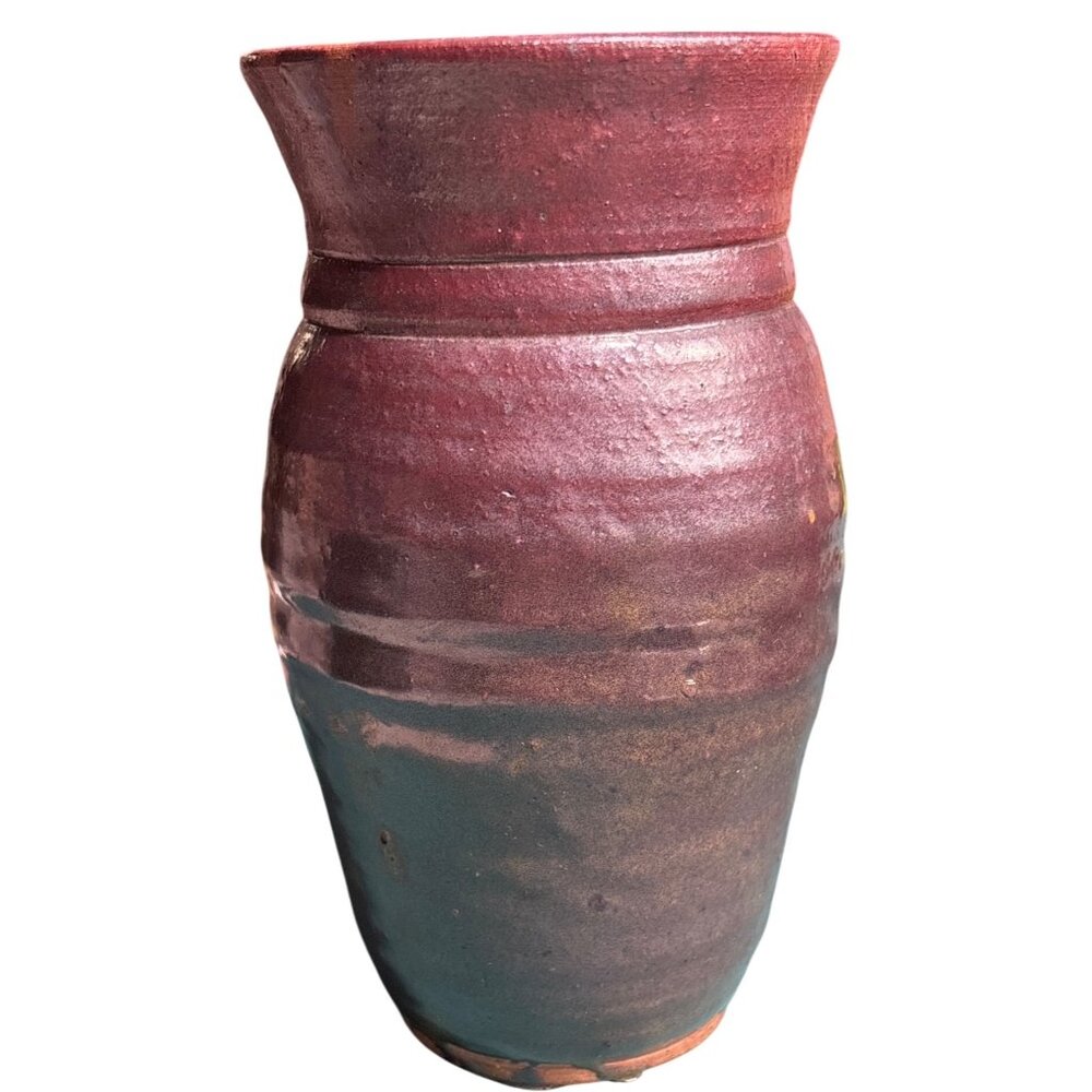 VTG Signed Handcrafted Stoneware Vase With Multicolor Glaze‎ Finish 6.25" Height